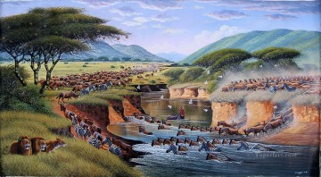 Animal Painting - Mugwe cruza el río Mara